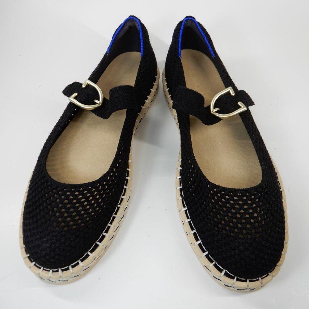 Rothy's Black Mary Jane Espadrille Flats with Gold Buckle - Picture 15 of 16